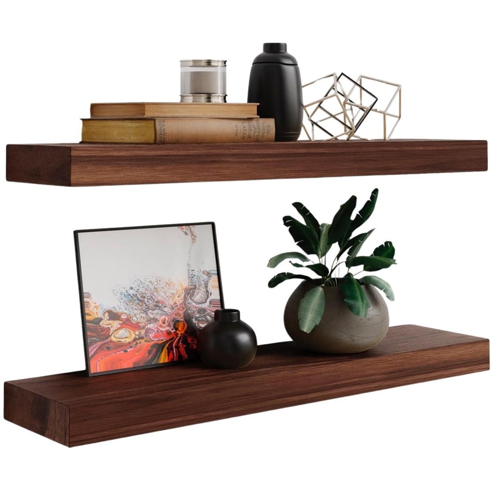 Rustic Wooden Floating Wall Shelves (Set of 2) - Bed Bath & Beyond -  33050714