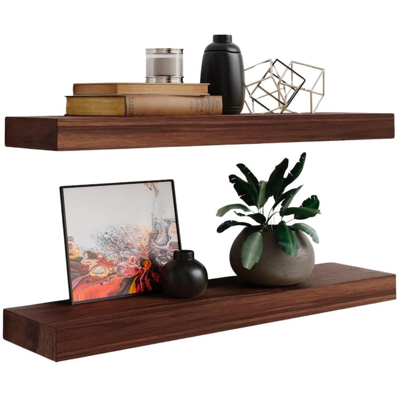 Rustic Wooden Floating Wall Shelves (Set of 2)