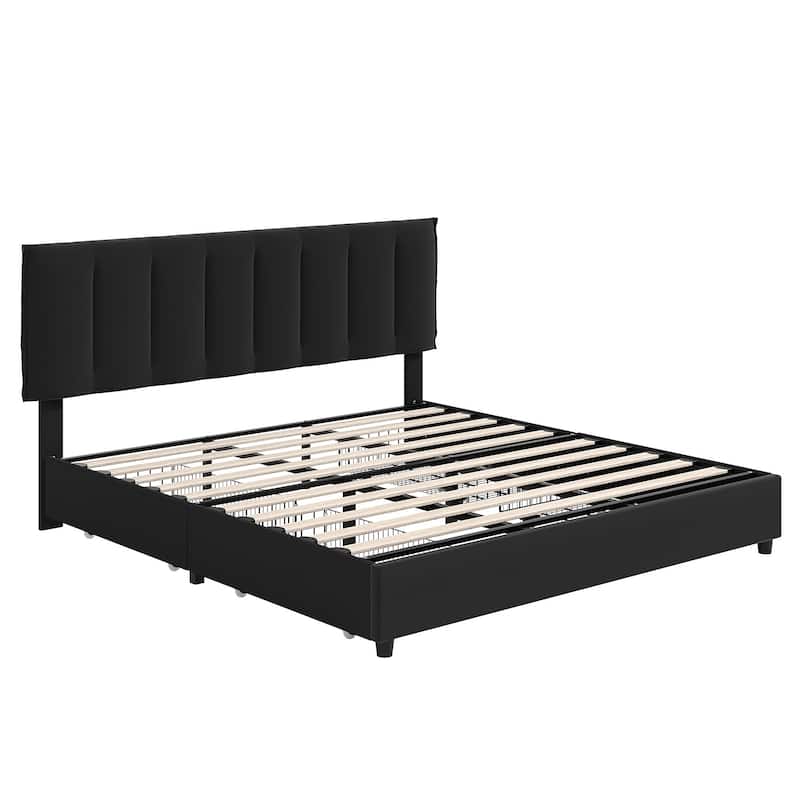 Javlergo Bed Frame with Storage Drawers, Upholstered Platform Bed Frame with Adjustable Headboard