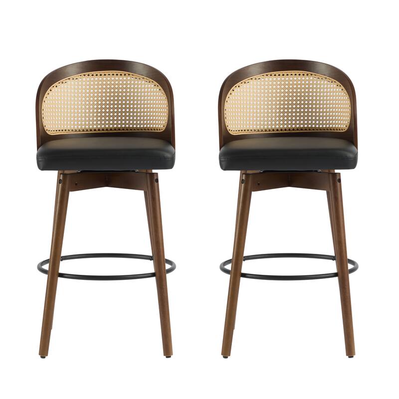 Roomfitters Como Indoor Wood Barstools with Rattan Back, PU Seat Set of 2 - Set of 2