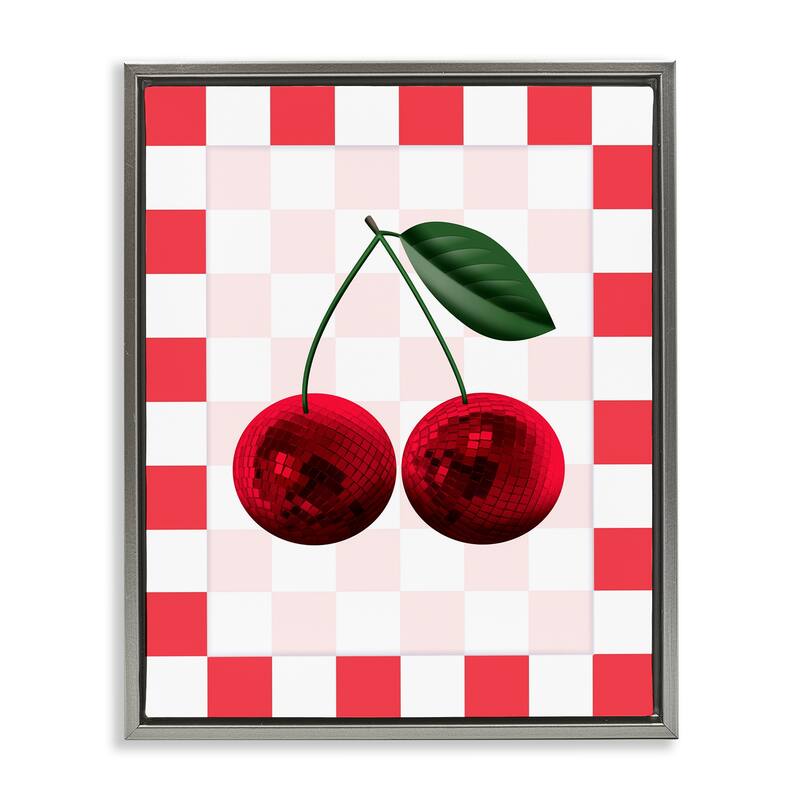 Stupell Disco Cherries on Checkered Framed Floater Canvas Wall Art Design By Marcus Prime - 17 x 21 - Grey