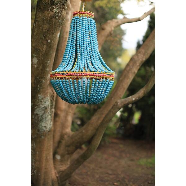 Shop Blue Red Wood Beaded Chandelier With Yellow Accents