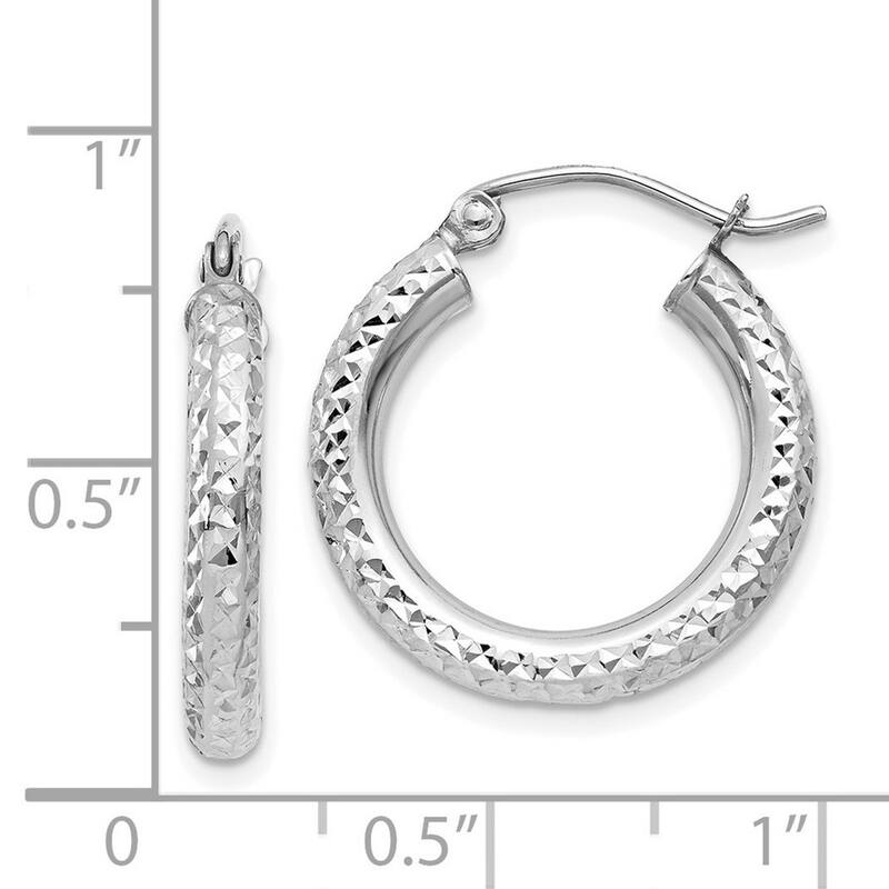 Curata 14k White Gold Diamond Cut 20x3mm Round Tube Hoop Earrings