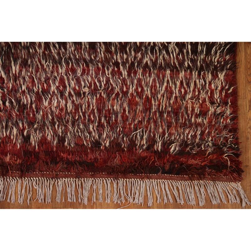 Hand Knotted Oriental 100% Wool Carpet Modern Geometric Red Moroccan Area Rug - 9' 8'' X 6' 8''