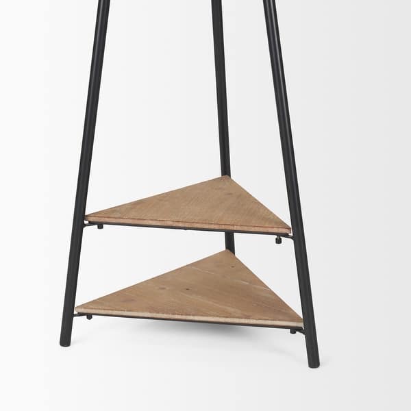Everett Matte Black Metal w/ Two Wood Shelves Coat Rack - 16.8L x 16.8W ...
