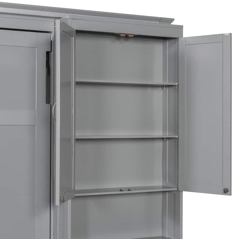 Murphy Bed Heavy Duty Cabinet Bed with Storage Shelves Queen Size