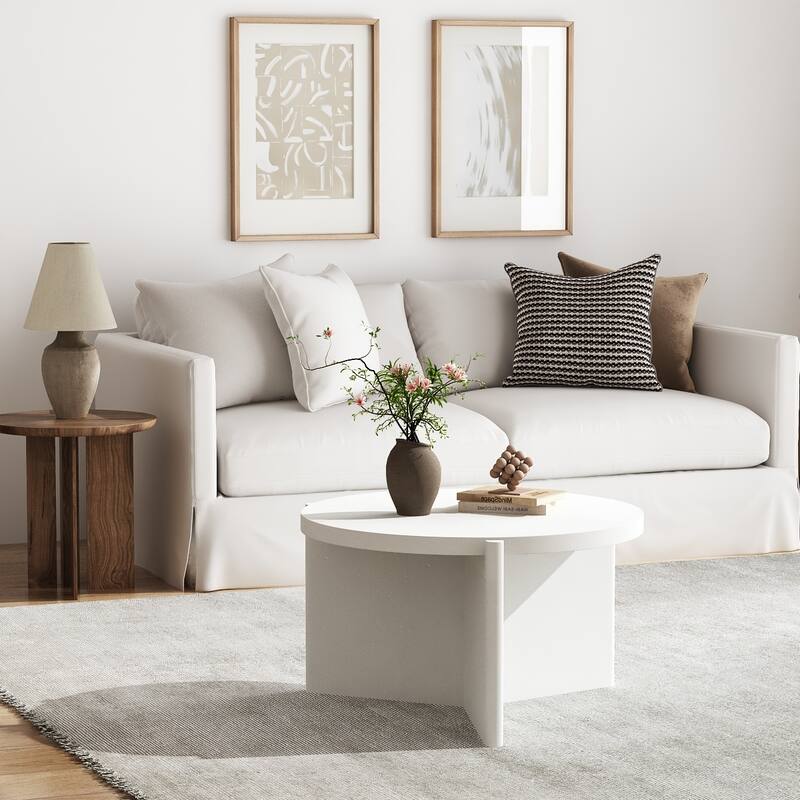 Modern Round Coffee Table with Textured Finish Center Table