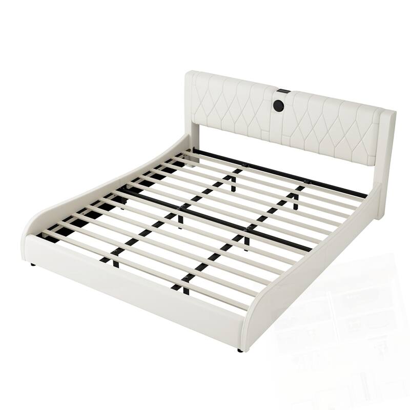 Luxurious Faux Leather Upholstered Platform Bed with Bluetooth Speakers and RGB LED Light