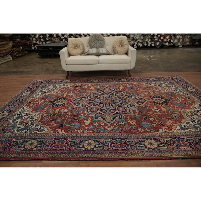 Hand Knotted Oriental 100% Wool Carpet Traditional Medallion Oranges & Rust Heriz Area Rug - 11' 2'' X 8' 2''