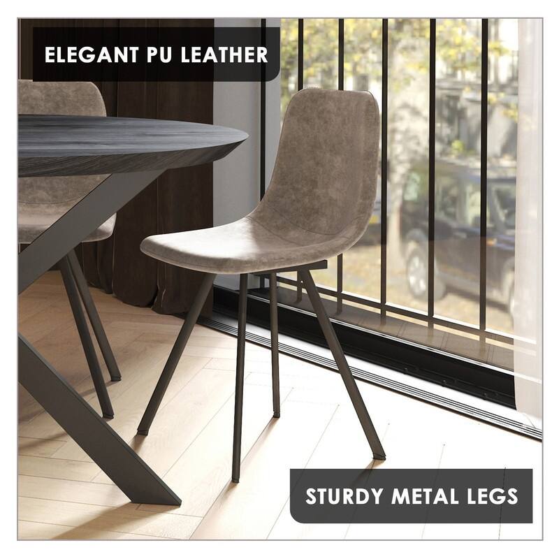 Markley Dining Chair with Leather Seat in Black Steel Legs, Scratch-Resistant, Ergonomic & Comfortable Modern Kitchen Chair