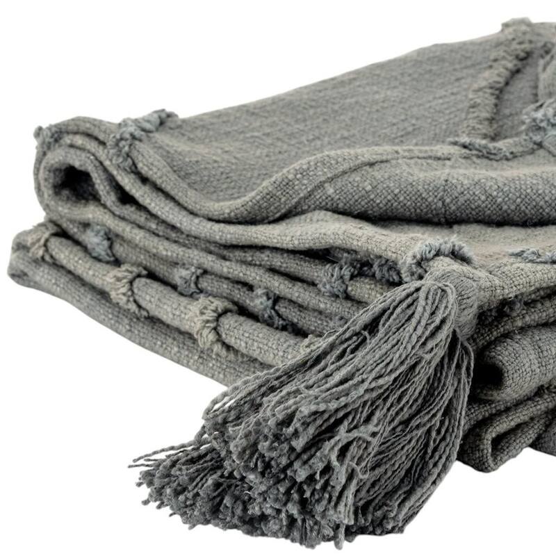 HomeRoots 50" X 60" Gray Cotton Woven Geometric Throw Blanket with Tassels