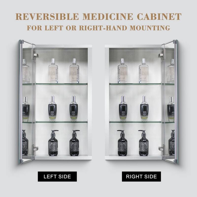 Alvana Aluminum Bathroom Medicine Cabinet with Single Door Mirror, Recessed or Wall-mounted