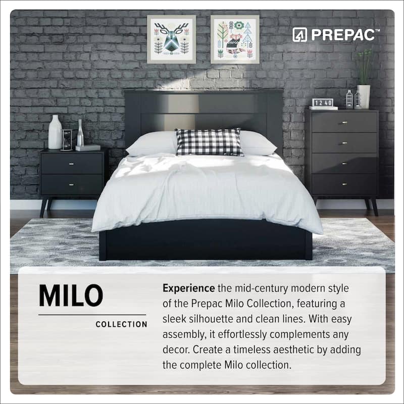 Prepac Milo Mid-Century Modern Bookcase with Six Shelves and Two Doors - 29 in. W x 62.25 in. H x 12 in. D