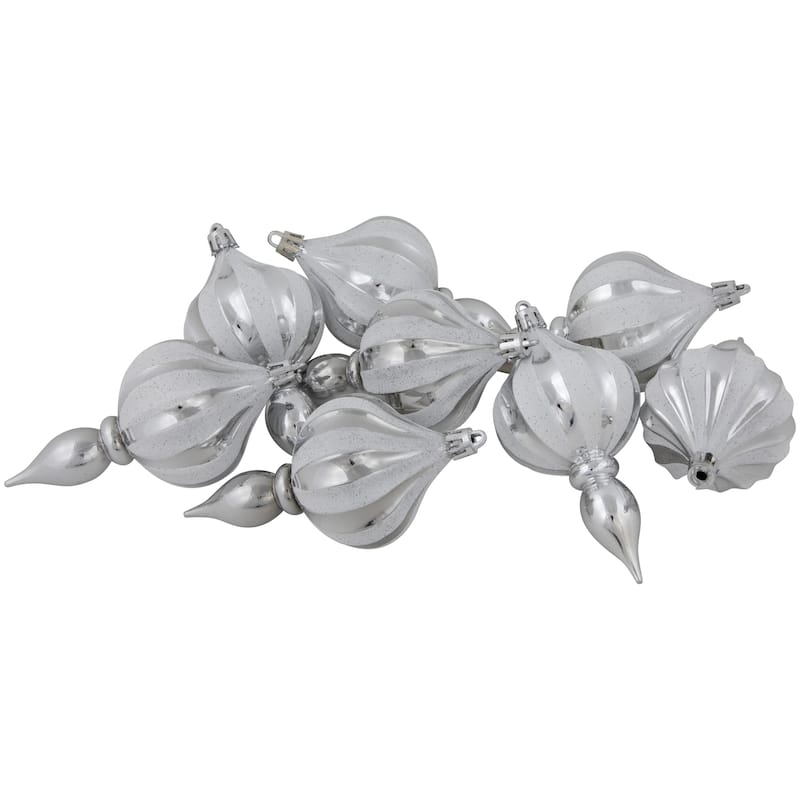 8ct Silver Shatterproof Finial Christmas Ornaments, 4.75"