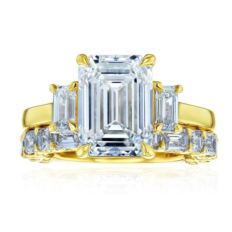 Kobelli 7 Carat Lab Grown Diamond Certified 14k Solid Gold Emerald & Asscher Three Stone Esma 2pc Bridal Set