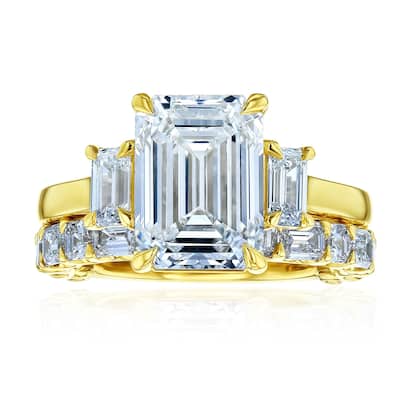 Kobelli 7 Carat Lab Grown Diamond Certified 14k Solid Gold Emerald & Asscher Three Stone Esma 2pc Bridal Set