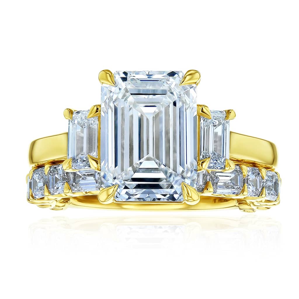 Kobelli 7 Carat Lab Grown Diamond Certified 14k Solid Gold Emerald & Asscher Three Stone Esma 2pc Bridal Set