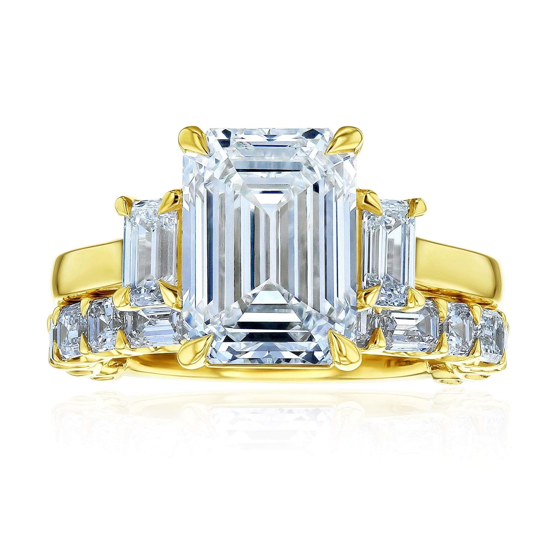 Kobelli 7 Carat Lab Grown Diamond Certified 14k Solid Gold Emerald & Asscher Three Stone Esma 2pc Bridal Set