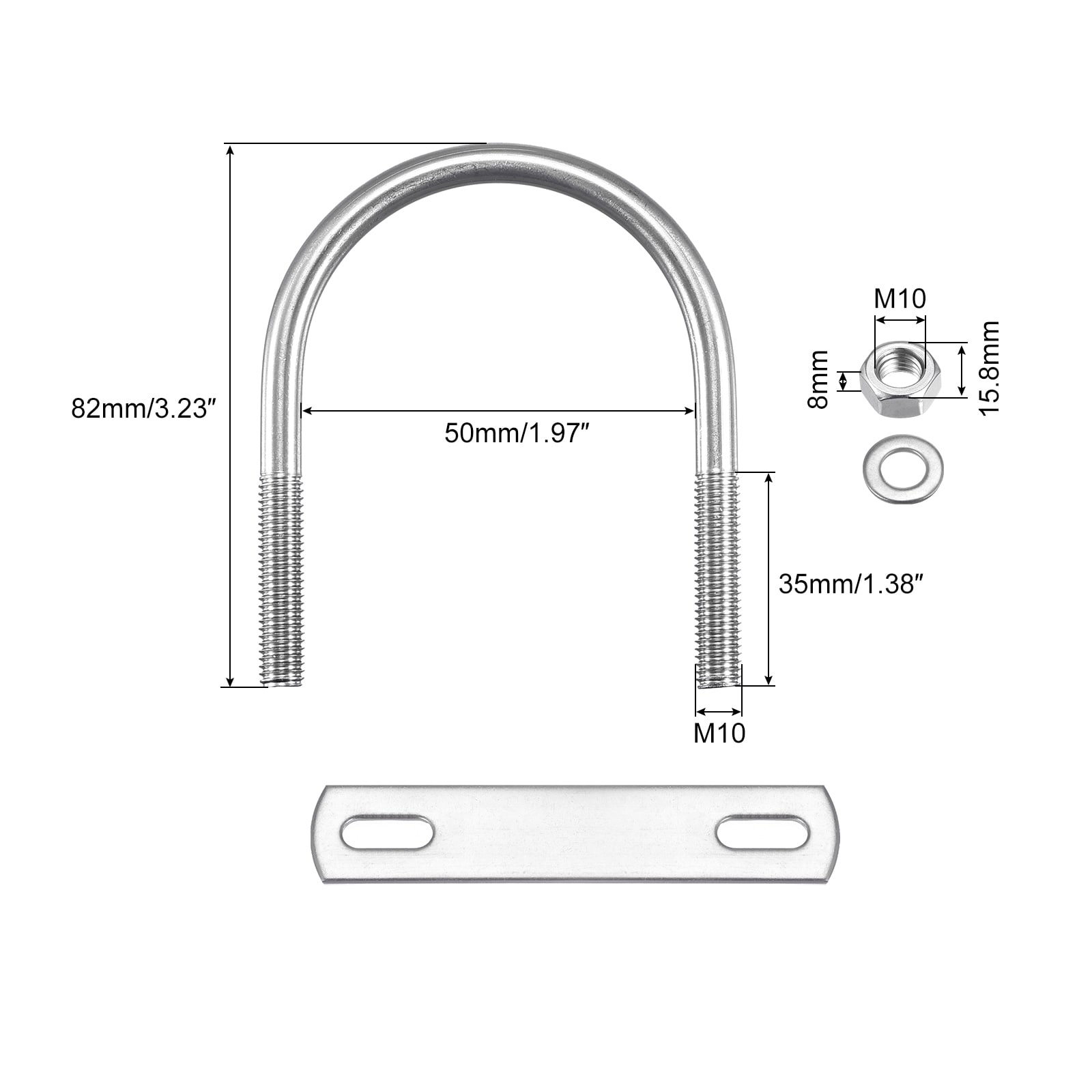 Round U-Bolts, 304 Stainless Steel U Clamp Bolt with Nuts Washers and Plates, for Boat Trailer