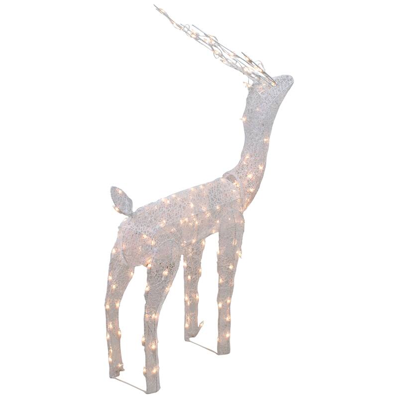 48-Inch Lighted White Mesh Buck Outdoor Christmas Decoration - Clear Lights - 48"