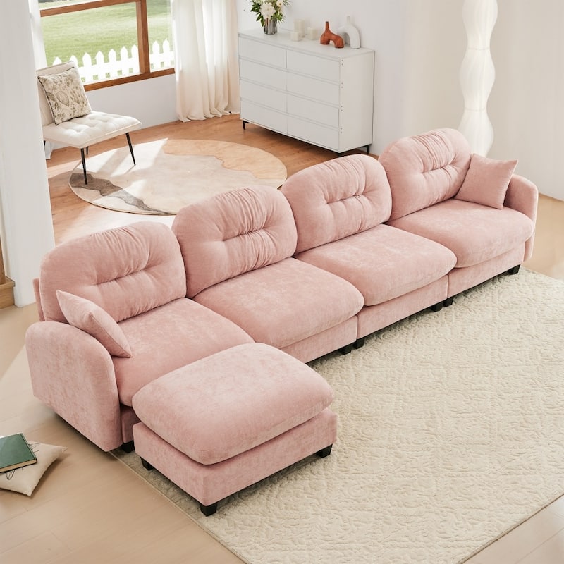 Chenille L-shaped Modular Flexible Combination Sectional Sofa with Wooden Base