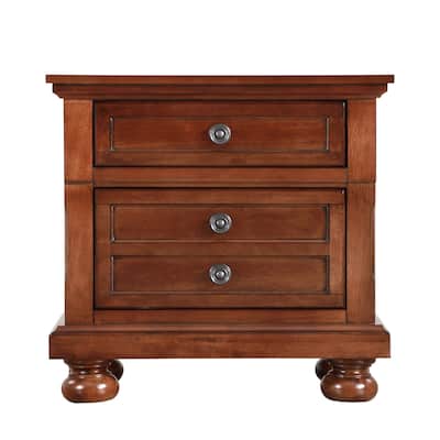 2-Drawer Cherry Finish Wooden Nightstand - 28" - Red