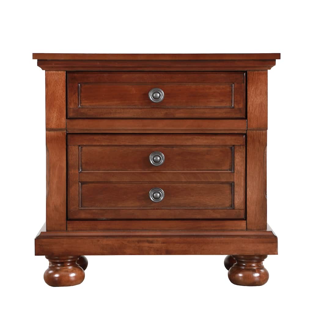 2-Drawer Cherry Finish Wooden Nightstand - 28" - Red