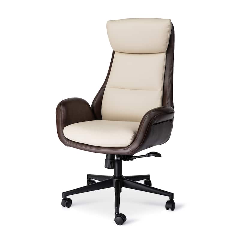 Glitzhome 48-inch Two-tone High Back Gaslift Ergonomic Executive Swivel Home Office Chair - 43.75"-47.75"H - Cream & Coffee