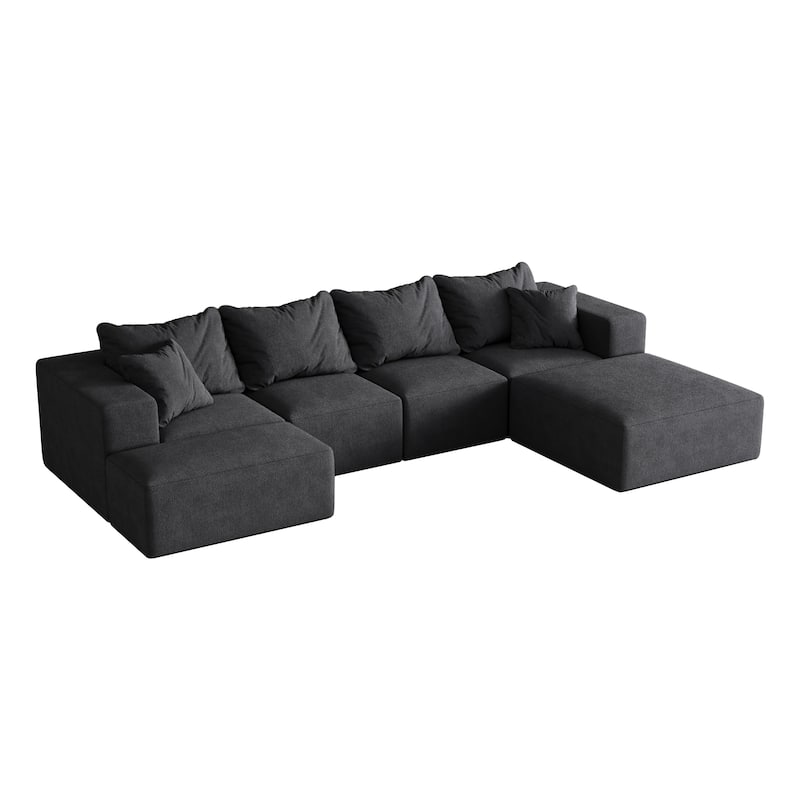 132" Chenille Modular L-Shaped Sectional Sofa with 6 Pillows