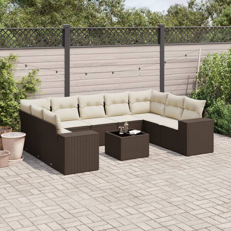 vidaXL Patio Sofa Set with Cushions Outdoor Conversation Furniture Poly Rattan
