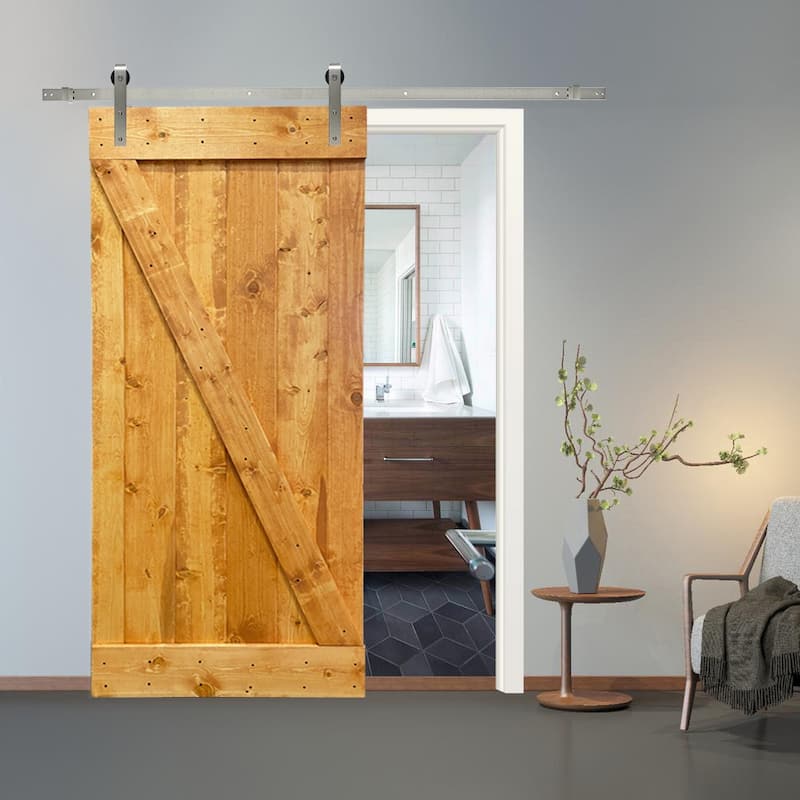 CALHOME Z Bar Series Solid Pine Wood Sliding Barn Door w/ Hardware Kit - Colonial Maple - 36 x 84