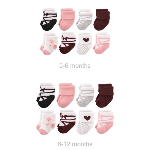 slide 1 of 1, Hudson Baby Infant Girl Grow with Me Cotton Terry Socks, Ballet, 0-6 and 6-12 Months - Ballet Ballet - 0-6 and 6-12 Months