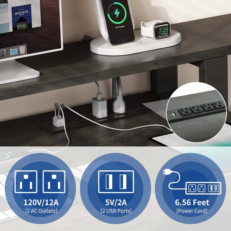 Moasis L Shaped Office Home LED Computer Gaming Desk with Drawers and Storage Shelves