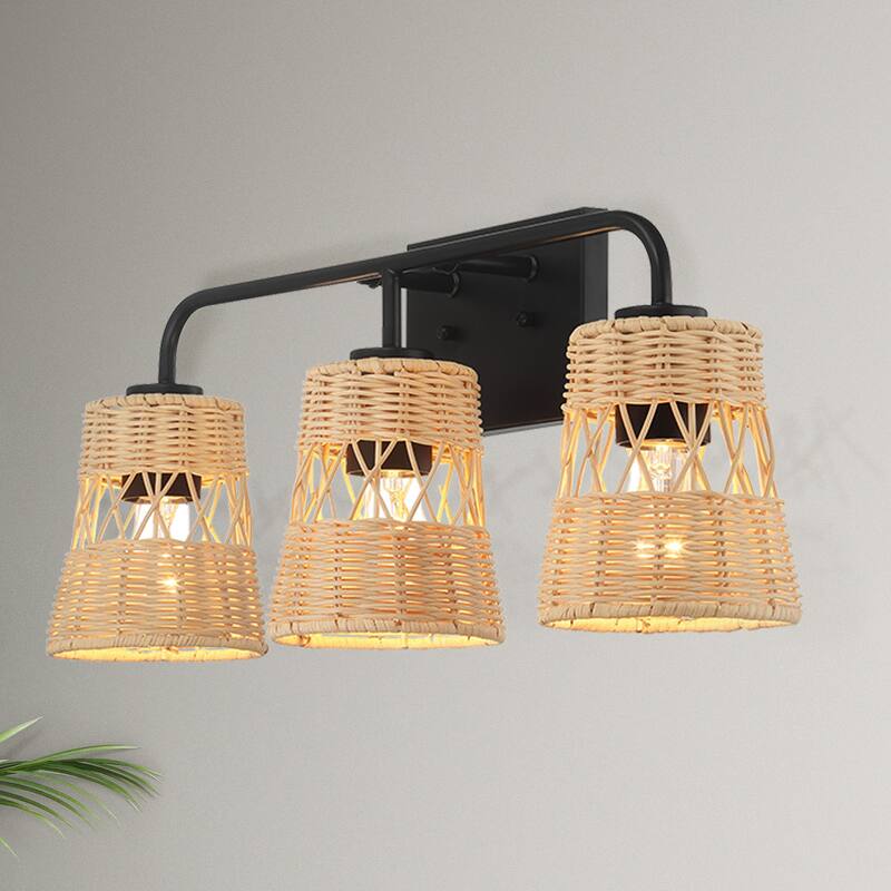 Croned Three-Light Rattan Wall Sconce - Rattan
