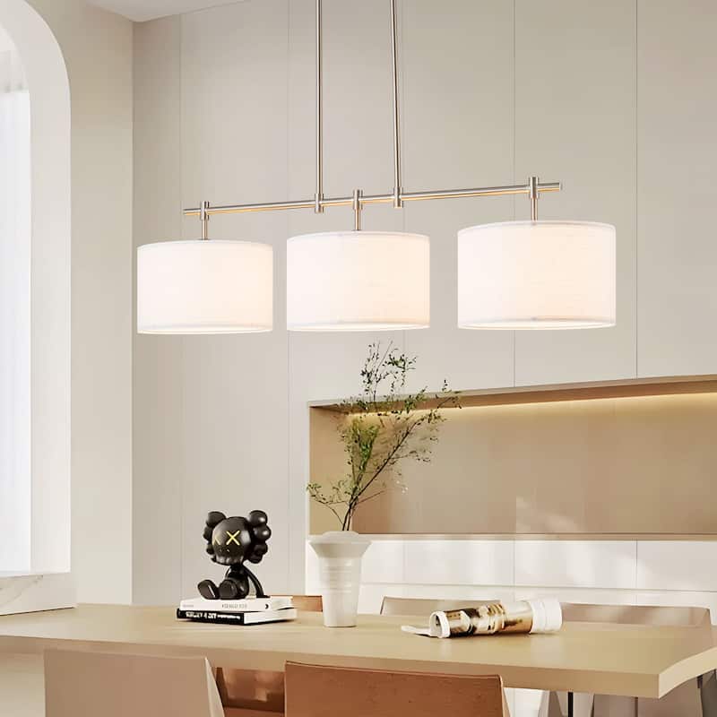 Starsky 3-Light Modern Linear Drum Fabric Kitchen Island Lights - Nickel
