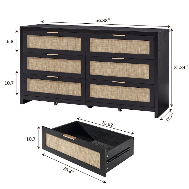 Elegant Right Angled Dresser with 6 Rattan Woven Drawers