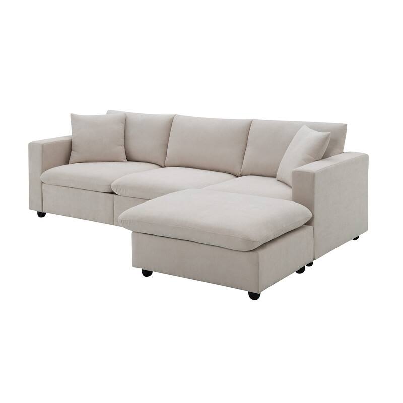 100" L-Shaped Sectional Sofa, Modern Couch Set with Convertible Ottoman and 2 Free Pillows