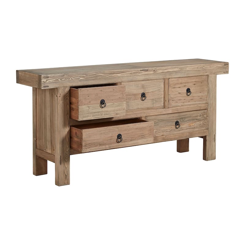 Old Pine 77-inch Five Drawer Buffet Server, Clear Coat Reclaimed Pine