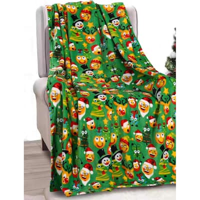 Décor&More Santa's Little Helper Collection Festive and Cuddly Holiday Microplush Throw Blanket (50" x 60") - Funny Faces