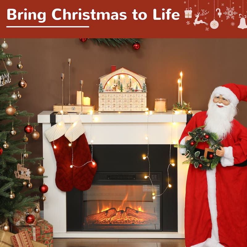 HOMCOM Christmas Advent Calendar with 24 Drawers, Reusable Lighted Wooden Countdown to Christmas Calendar with Village Scene