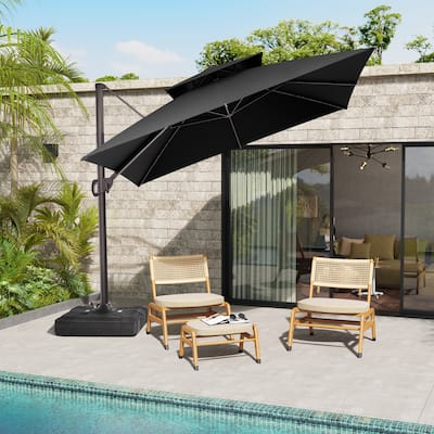 VredHom Double Top Square Patio Cantilever Umbrella with Cross Stand