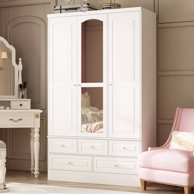Modular Majesty Double Wardrobe Mirror-Front Storage Closet Armoires