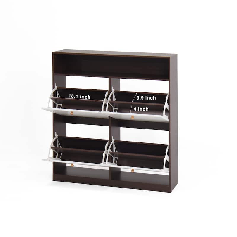 Freestanding Shoe Storage Cabinet with 4 Flip Drawers and Wood Handle