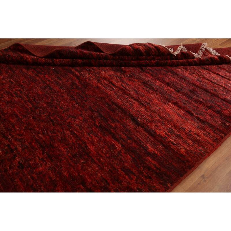 Hand Knotted Oriental 100% Wool Carpet Modern All-Over Red Moroccan Area Rug - 9' 9'' X 6' 9''