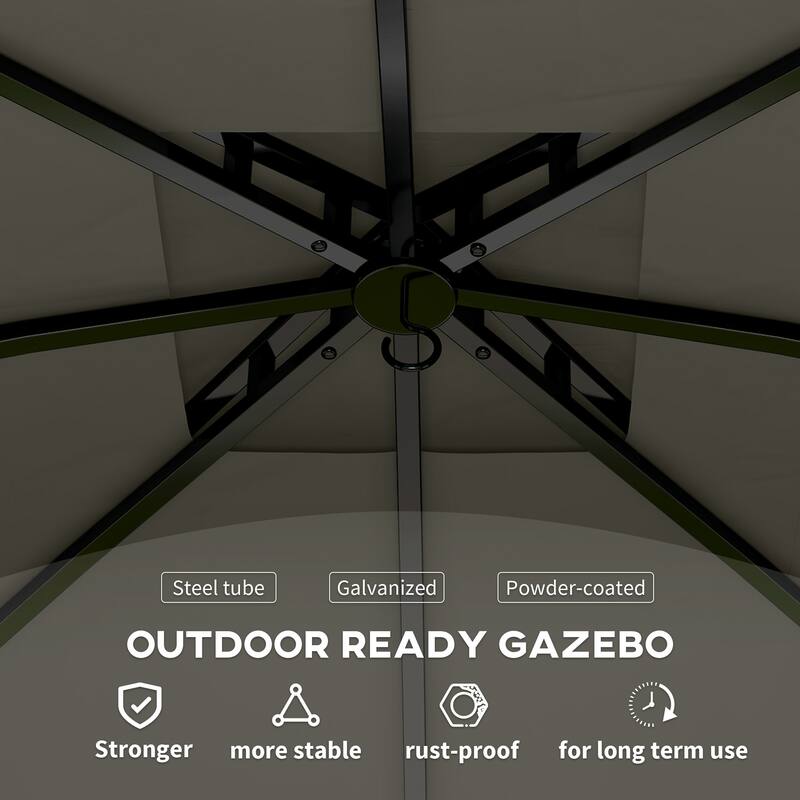 GDFStudio - 11'x11' Double Roof UV Protected Patio Gazebo with Church Windows & Curtains