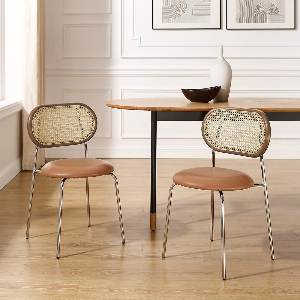 Art Leon Cane Back Faux Leather Accent Dining Chair (Set of 2)