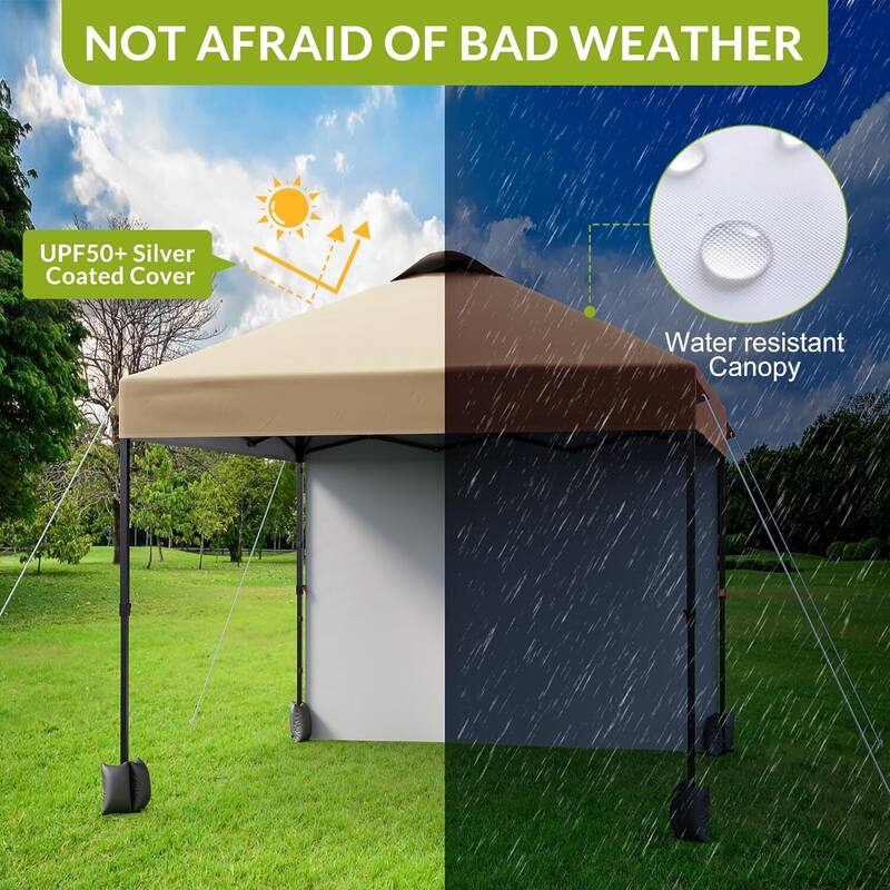 10x10ft Portable Instant Pop Up Canopy Tent with 1 Sidewall for Parties, Camping, Beach - N/A
