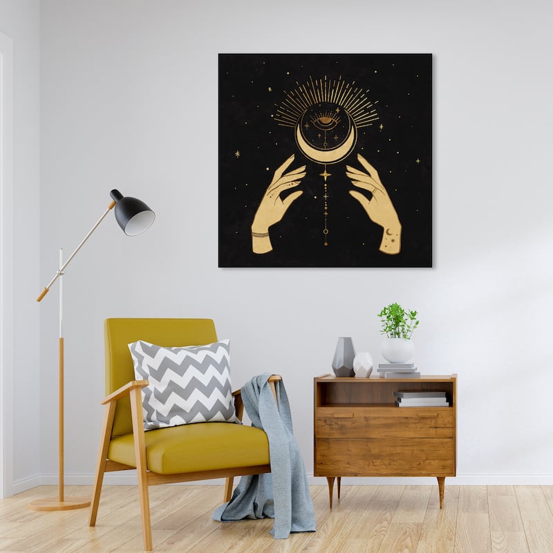Wynwood Studio Canvas Abstract Celestial Hands 1 Gold and Bohemian & Eclectic Wall Art Canvas Print - 30 x 30