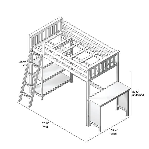 Max and Lily Twin High Loft Bed with Bookcase and Desk