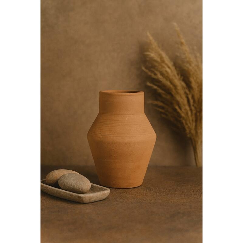 Terracotta Vase Natural Black H 8.7" & Dia 6.1" - Black